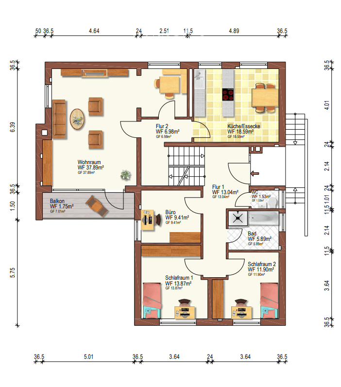 GRUNDRISS HOCHPARTERRE UND OBERGESCHOSS